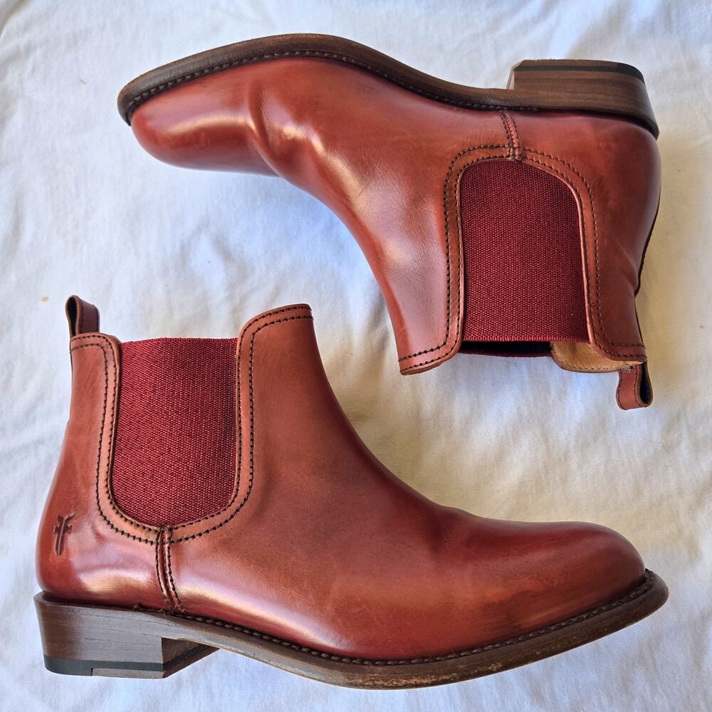 Frye Women's Leather Chelsea Ankle Boots Cognac Size 6 Made in Spain - Picture 5 of 9